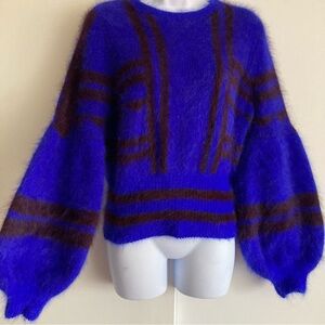 Cynthia Rowley Beautiful Rich Blue Willa Intarsia 70% Angora Sweater, Sz L